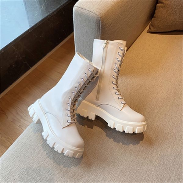 

like 2021 new punk chunky side zip women's summer black autumn white female leather boots fashion lace to lady shoes t6di