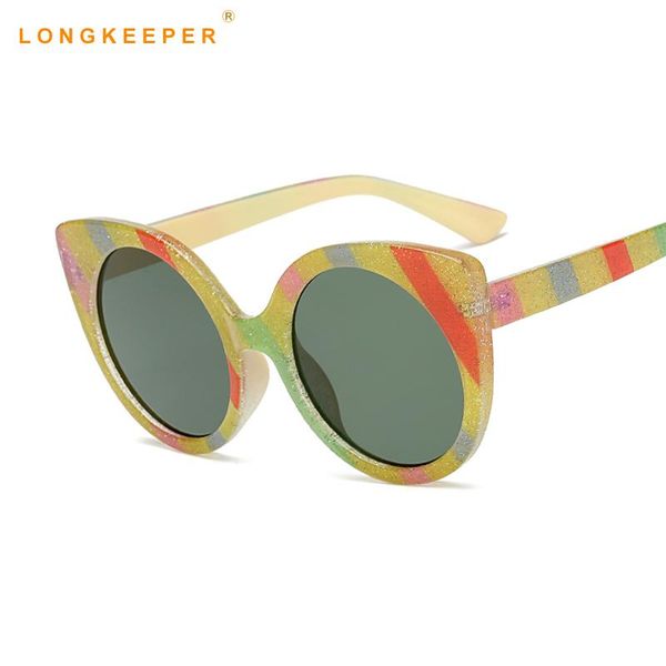 

glitter rainbow cat eye sunglasses diagonal stripe retro sunglasses fashion street shoot glasses men and women metal sunglass, White;black