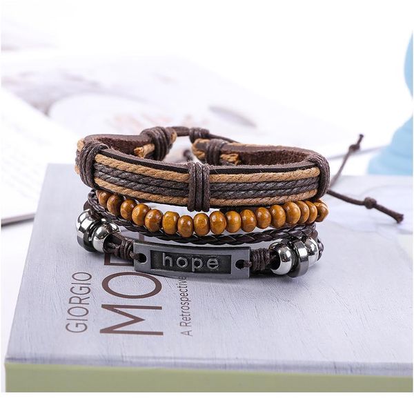 

eif dock brown color lettter hope charm multi-layer weave rope leather bracelets for male cuff adjustable women brac qylgjb