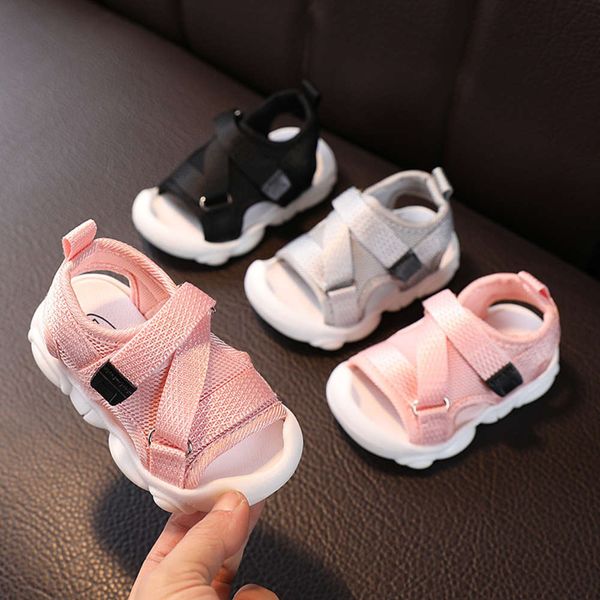 

summer 2020 new baby baotou kickproof girl sandals toddler net sho breathable soft sole 1-3 years old, Black;red