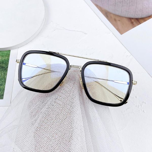 

trendy retro square men women anti-blue light non-prescription lens eyeglasses frame jd1002, Black