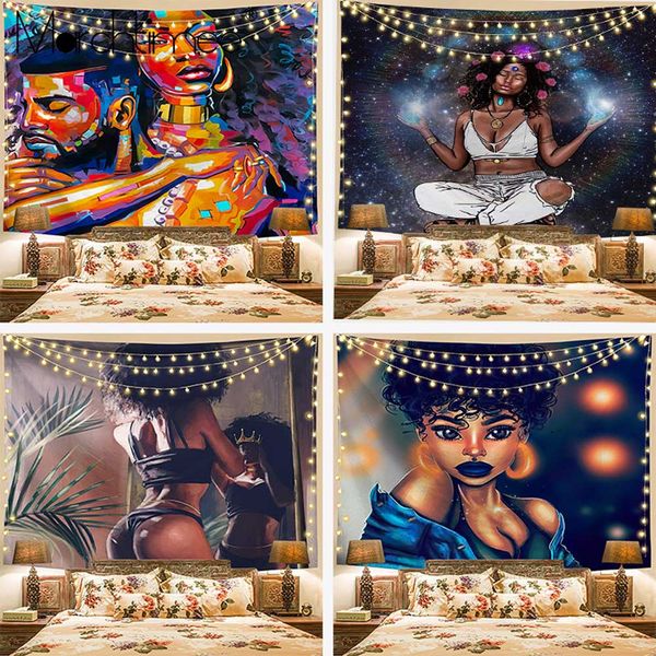 

black art tapestry afro african american woman couple red wine love meditation hippie hip hop girl wall hanging cloth tapestries