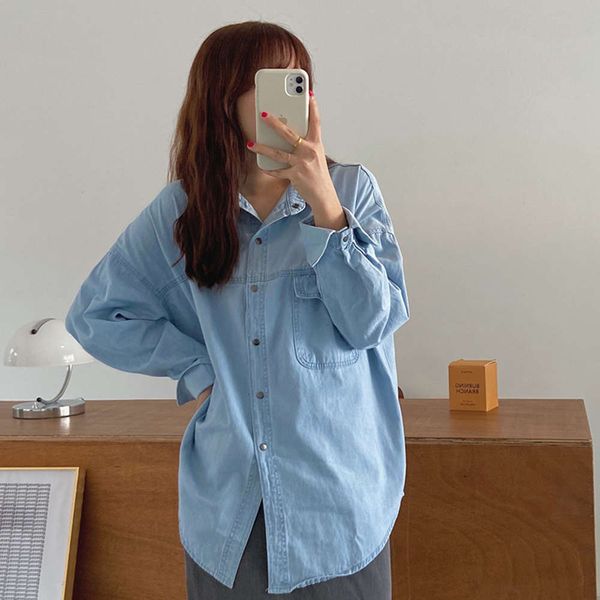 

blue denim shirt for women's 2021 spring new dign, White