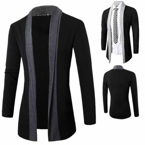 

stylish men jacket knitted coat long slim cardigan casual sleeve sweater fashion size m-2xl, Black;brown