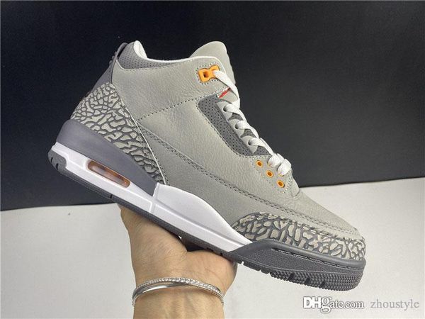 

new air authentic 3 cool grey sneakers silver light graphite orange peel sport red retro men women outdoor sports shoes with box