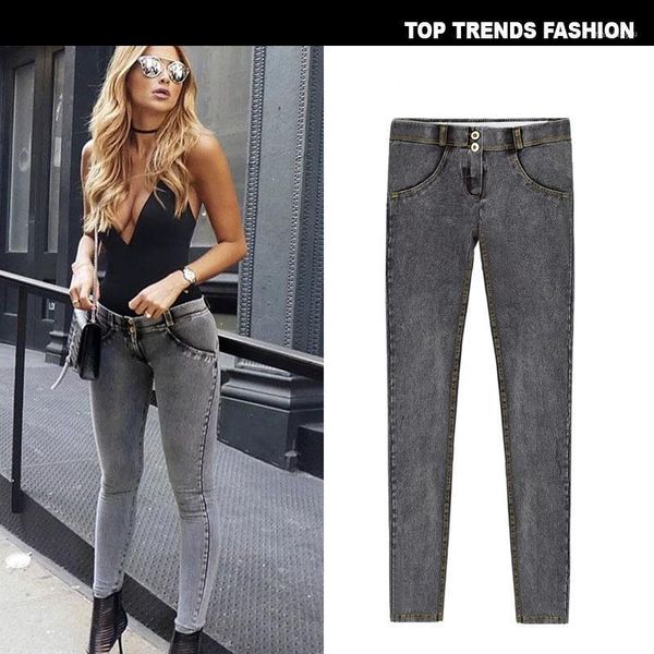 

shaping effect women pants regular rise skinny fit light denim grey1, Black;white
