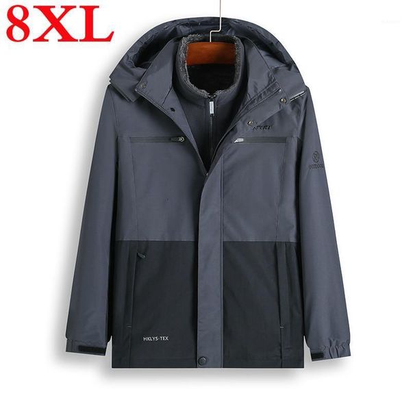 

size 8xl 7xl 2 plus in 1 thick warm coat winter thermal jacket men outwear patchwork windbreaker hooded parkas hombre1, Black