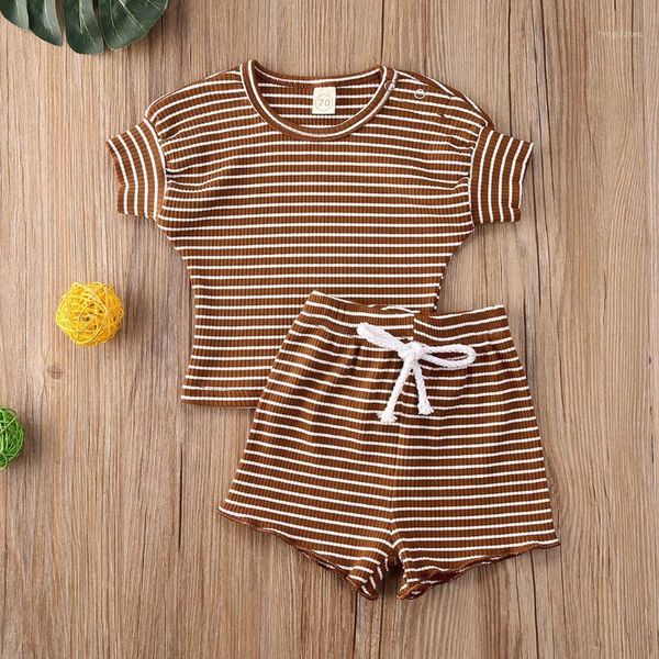 

clothing sets baby shirt shorts summer suit loose clothes striped short sleeve round neck sports1, White