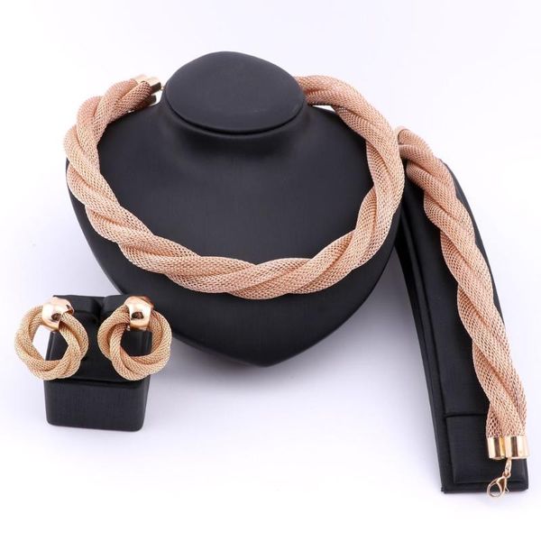

women african beads jewelry set wedding twist weave choker necklace bracelet earrings bridal dubai ethiopian sets, Silver