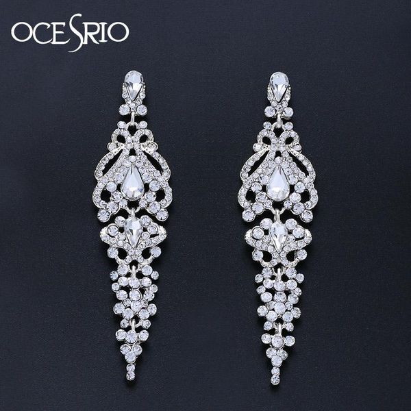 

ocesrio long crystal wedding earrings for brides chandelier silver drop earrings wedding accessories fashion jewelry ers-n58