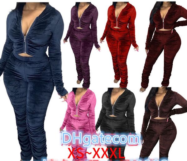 

autumn women tracksuit 2 piece set fashion pleated pant long sleeve hooded zip cardigan outfits ladies casual solid sports suits 005, Black;gray