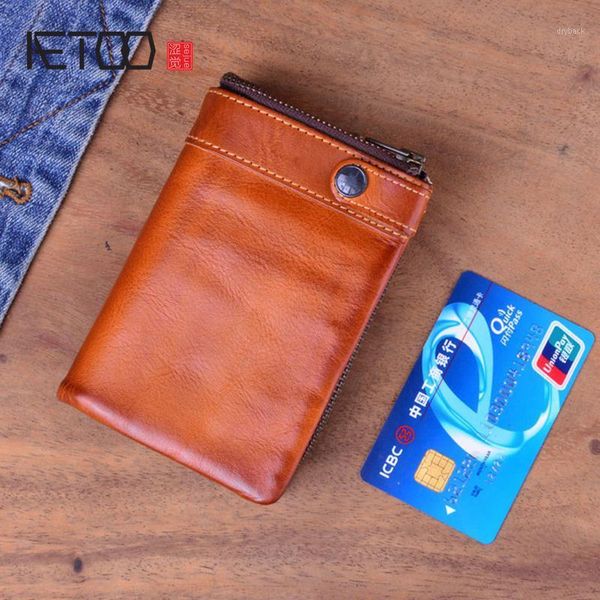 

wallets aetoo handmade leather men's wallet retro old vertical buckle zipper coin purse short multi-card wallet1, Red;black