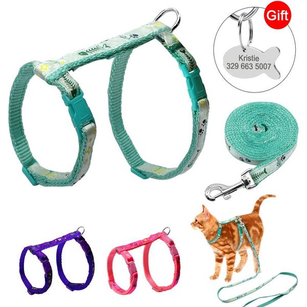 

3 colors nylon cat puppy harness leash lead set adjustable printed pet traction harnesses belt for cat kitten gift id jllvsz