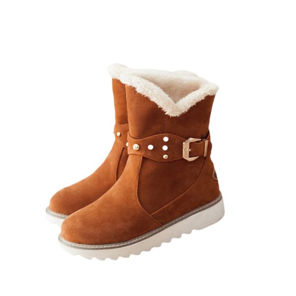 

2021 новая осень зимняя женщина snowboots округлые пальцы носки теплые сапоги женские плоские туфли размером 34-43 йо4e, Black