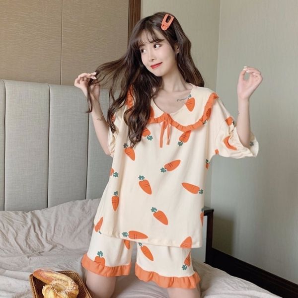 

kn3wg korean ins clothes suit summer furnishing clothing women's home clothes new cartoon printed pajamas two-piece set home 2020 33di4, Gray
