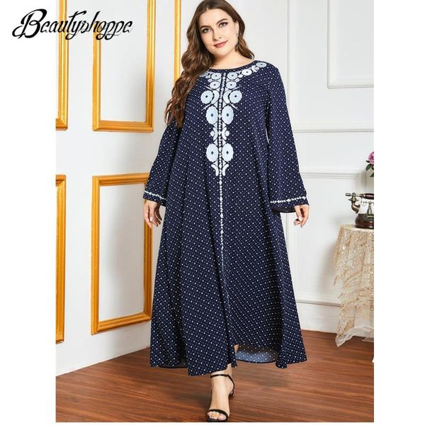 

vintage ethnic embroidered maxi dress plus size navy blue long sleeve muslim turkey arabic clothes for women fall 2020, Black;gray