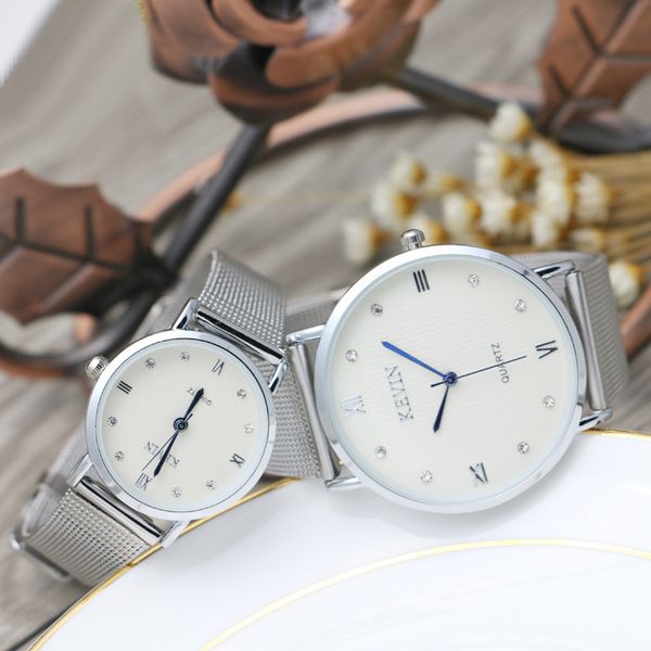 

rhinestone woven mesh belt all-match small fresh temperament retro couple watches fashion men and women fashion watches (pair price, Slivery;brown