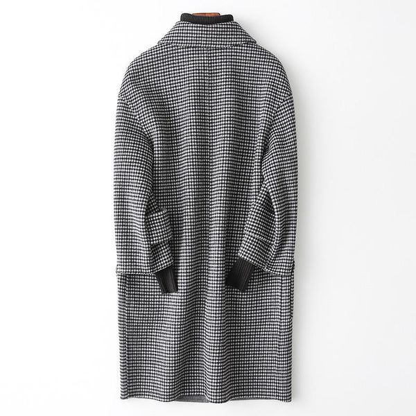 

2020 new double-sided wool coat female spring autumn overcoat women houndstooth plaid wool jacket 38005 wyq37781, Black