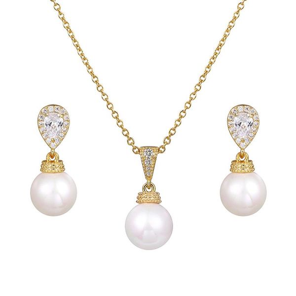 

weimanjingdian новое прибытие изысканный цирконий и shell pearl ожерелье и серьги комплект ювелирных изделий для женщин, Silver