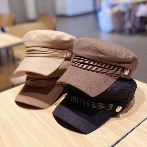 

new black octagonal beret womens hats korean tide cool belt winter hat women vintage british fashion newsboy hat ins popular, Blue;gray