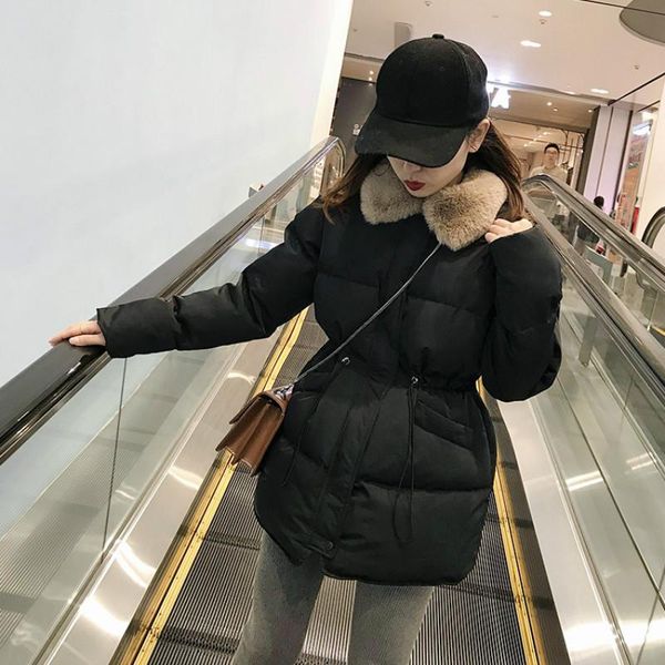 

women 2021 winter new fashion cotton padded wadded coat jacket female faux fur collar casual parka thick warm outerwear y706, Black