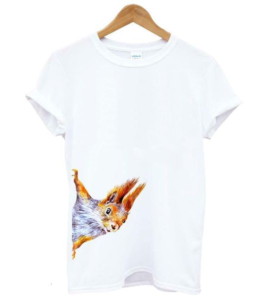 

peeking squirrel looking women tshirt cotton casual funny t shirt gift for lady yong girl tee drop ship s-718, White