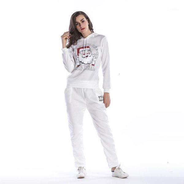 

christmas fashion woman sportswear hoodies + calf-length pants 2 pieces set sportsuit women casual tracksuit sporting suits1, White