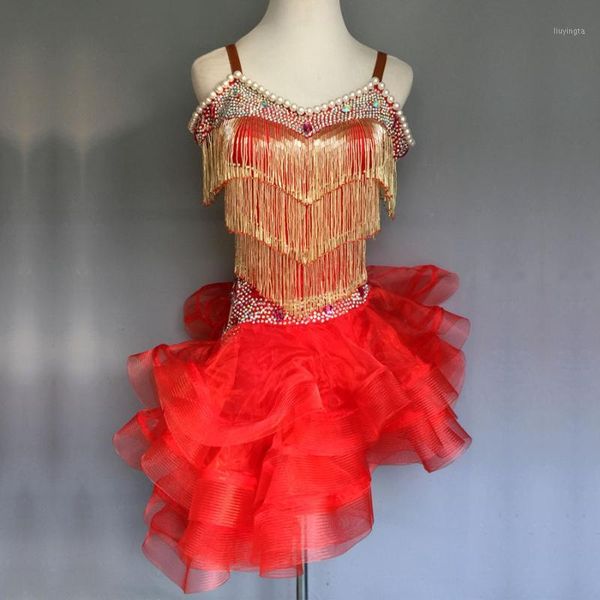

customized children's latin dance competition latin dance performance performance dress1, Black;red