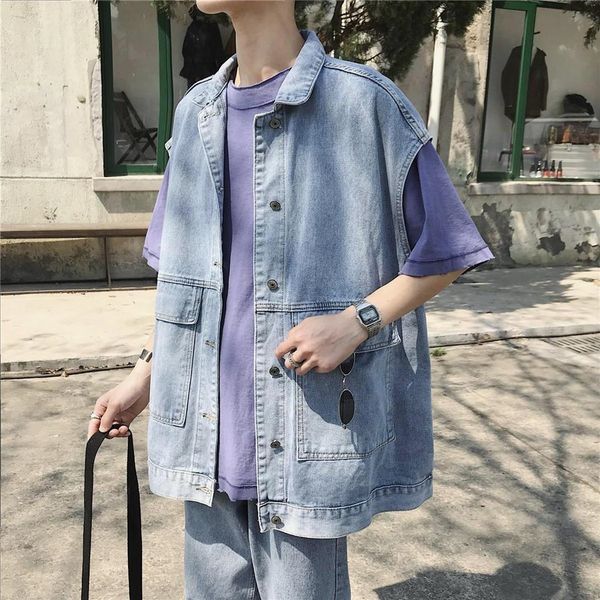 

spring and autumn new style net red denim women's korean version easy to wear coat vest vest easy to wear sleeveless shoulder work coat, White;black