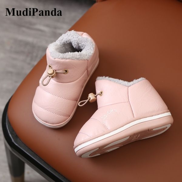 

mudipanda baby for girls kids boys 2020 new winter children plus velvet ankle snow boots waterproof pu leather non-slip, Black;grey