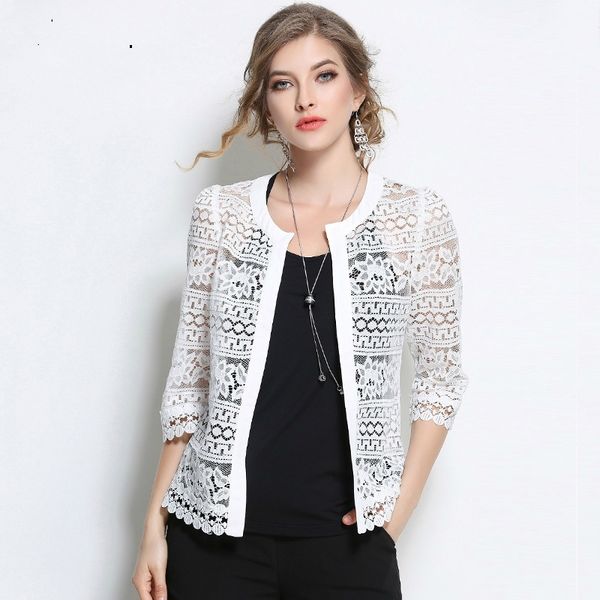 

women ladies lace cardigan summer new crochet female hollow out slim casual blouses kimono plus size 5xl 883f 30 y200828, White