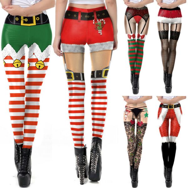 

women xmas christmas stretch hight waist 3d pants sports new fashion funny ladies leggings trousers