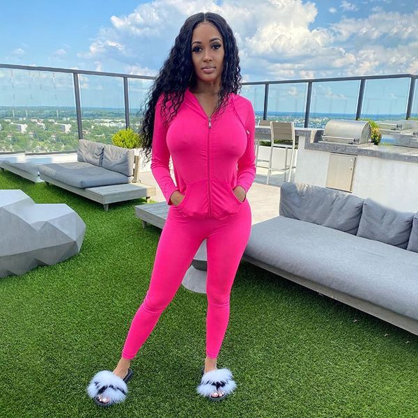 

imcute autumn 2 piece sets women fitted slim long sleeve hooded jacket long pants suit streetwear 2pc matching sets club outfits1, Gray