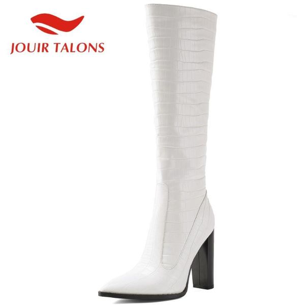 

boots jouir talons fashion brand women shoes big size 43 party high sqaure thick heels pointed toe zipper knee boots1, Black