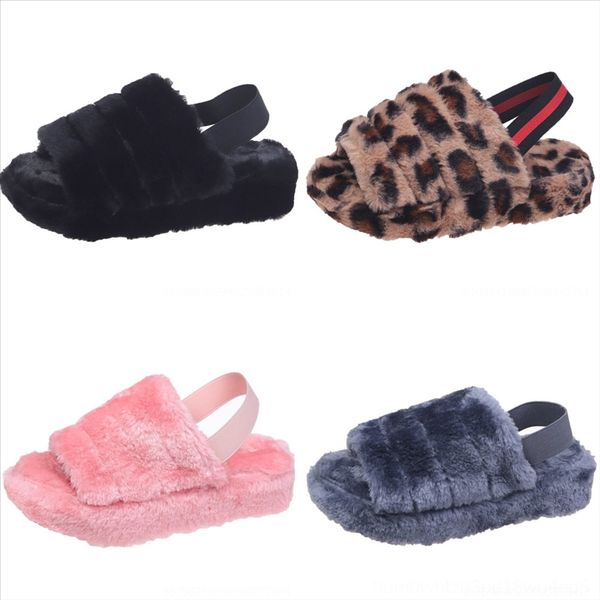 

vplp home baby children slippers new for girl new winter boys bottom fur cat open toe plush slipper plush bowknot ulknn shoes soft, Black