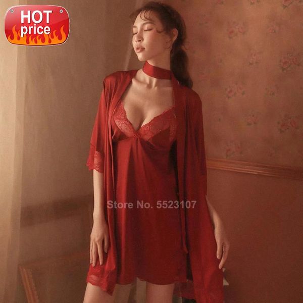 

silk nightdress for women backless strap sling v-neck lace sleepwear babydolls sleepwear nightgown split lingerie #sz7p, Black;white