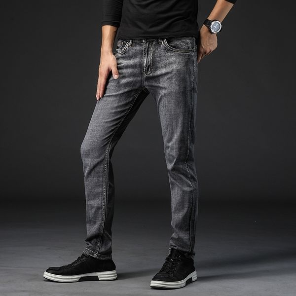 

hieit autumn 2020 new cotton mid smoke grey youth leisure trend jtjrd jeans fashion comfortable puff waist straight tube jeans for men and, Blue