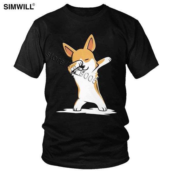 

sport funny corgi t-shirt dabbing dog shirt classic casual cotton tshirt mens short sleeves cool dab dance move t shirt gift tee