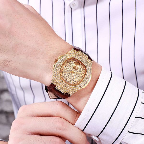 

diamond cj new high-end fashion calendar men's watch bracelet full of stars waterproof quartz, Slivery;brown