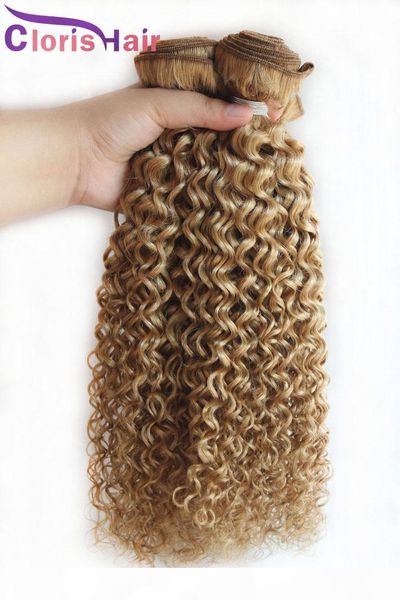 

peruvian blonde curly hair extensions honey blonde human hair weave 3 bundles color 27 kinky curly blonde weaving weft tangle free, Black