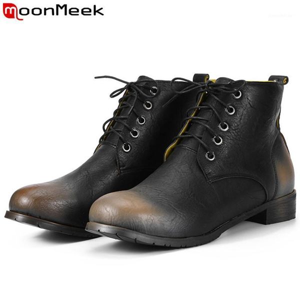 

boots moonmeek 2021 ankle for women round toe lace up ladies low heels casual autumn winter plus size 36-481, Black