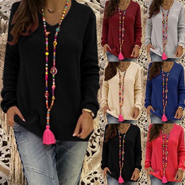 

sweater women fashion casual solid v-neck long sleeve knitted pullovers long sleeve casual loose pullovers 2019 sudadera mujer1, White;black