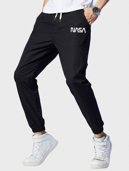 

men letter graphic drawstring waist joggers f50u#, Black