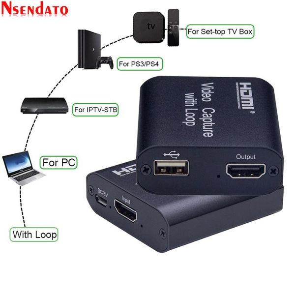 

4k usb 2.0 video card capture grabber record box with loop for ps4 game dvd camcorder hd camera recording pc live streaming