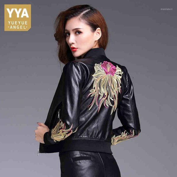 

brand biker genuine leather jacket female autumn winter black short coat women streetwear luxury embroidery sheepskin jacket1