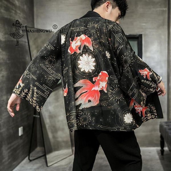 

kimono cardigan men yukata japanese kimono men print asia cosplay costume beach thin casual coat sun protection shirt1, Red