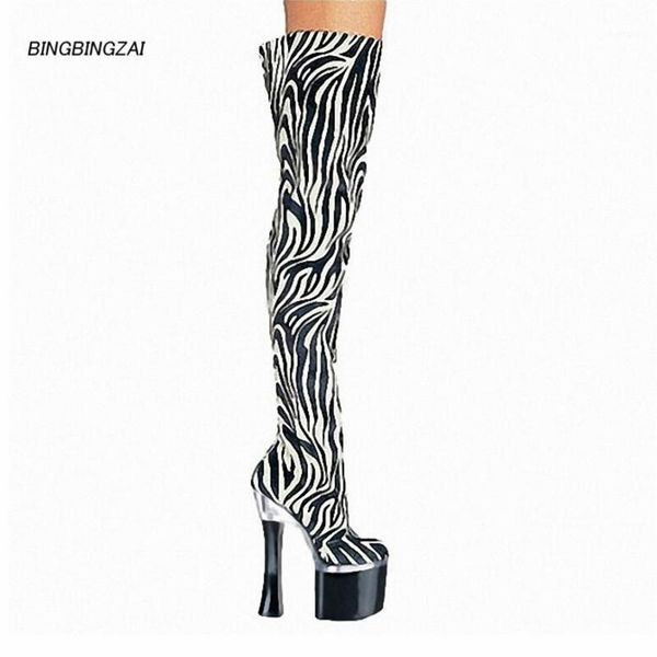 

bbzai new pattern zebra pattern women's boots 18cm round toe nightclub boots thin heel pumps 35-45 461, Black