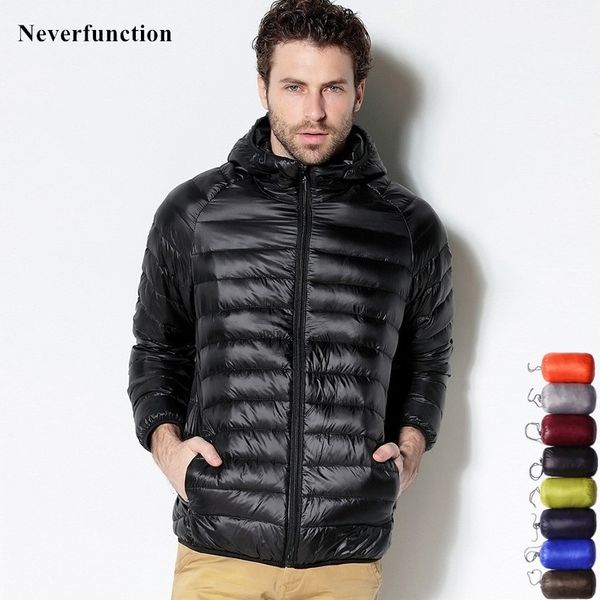 

7 color ultralight men's portable hooded white duck down jacket windbreaker feather parka new winter warm coat outwear 6xl 201124, Black