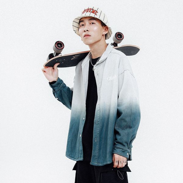 

gradient jacket men's trendy street hip hop harajuku bf wind thin autumn and winter jeans, Black;brown