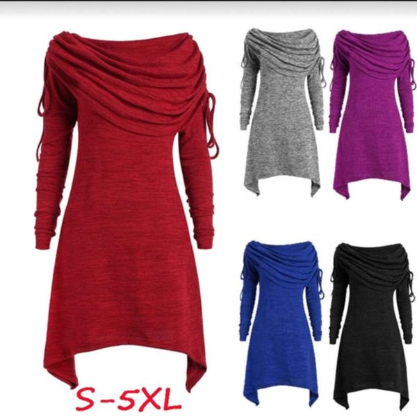 

collar 2019 new pleated large women's long sleeve hem irregular dress, Black;gray